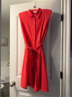 Calvin Klein Sleeveless Coral Dress with Tie Waist
